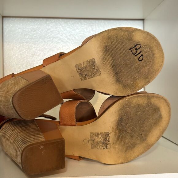 DV Dolce Vita Tan Leather Block Heel Sandals Strappy Cutout Heels Boho Neutral - Picture 15 of 15